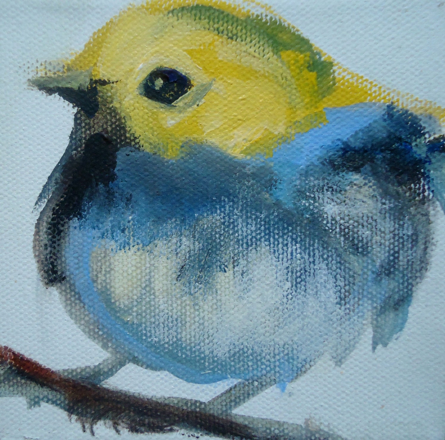 First- original painting of blue and yellow warbler