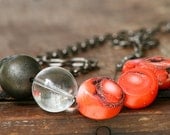 Chunky Coral Rock Quartz Red and Black gunmetal chain beach fashion Statement Necklace Seven jewelry