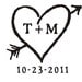 Rustic heart rubber stamp with etched monogram 3 X 3 --5491