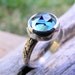 London Blue Topaz Silver Ring,  Rose Cut Blue Topaz Ring, Vintage Like Pattern Silver Ring Band, December Birthstone Jewelry