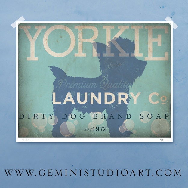 Yorkie Yorkshire Terrier laundry company laundry room artwork giclee archival signed artists print 8 x 10