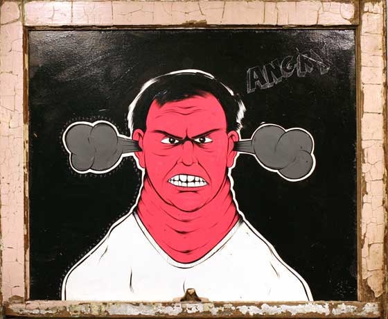 Original hand painted acrylic comic pop art on wood framed in anitque wood window