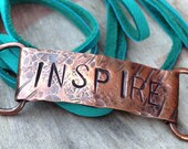 Copper and Leather "Inspire" Wrap Bracelet Customizable Now in Teal