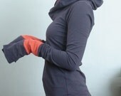 extra long sleeved hooded top Cement Grey with Rust Orange