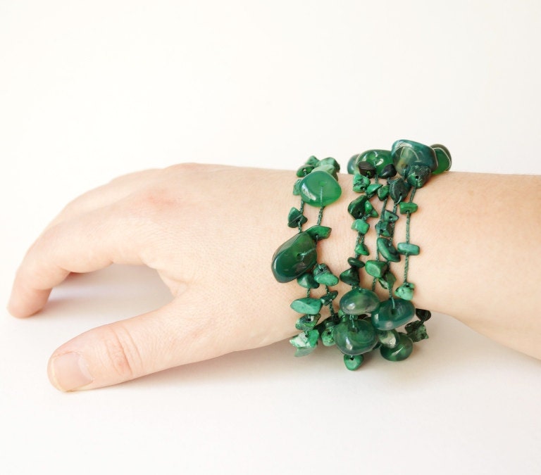 Green Agate  Necklace, Lariat, Bracelet