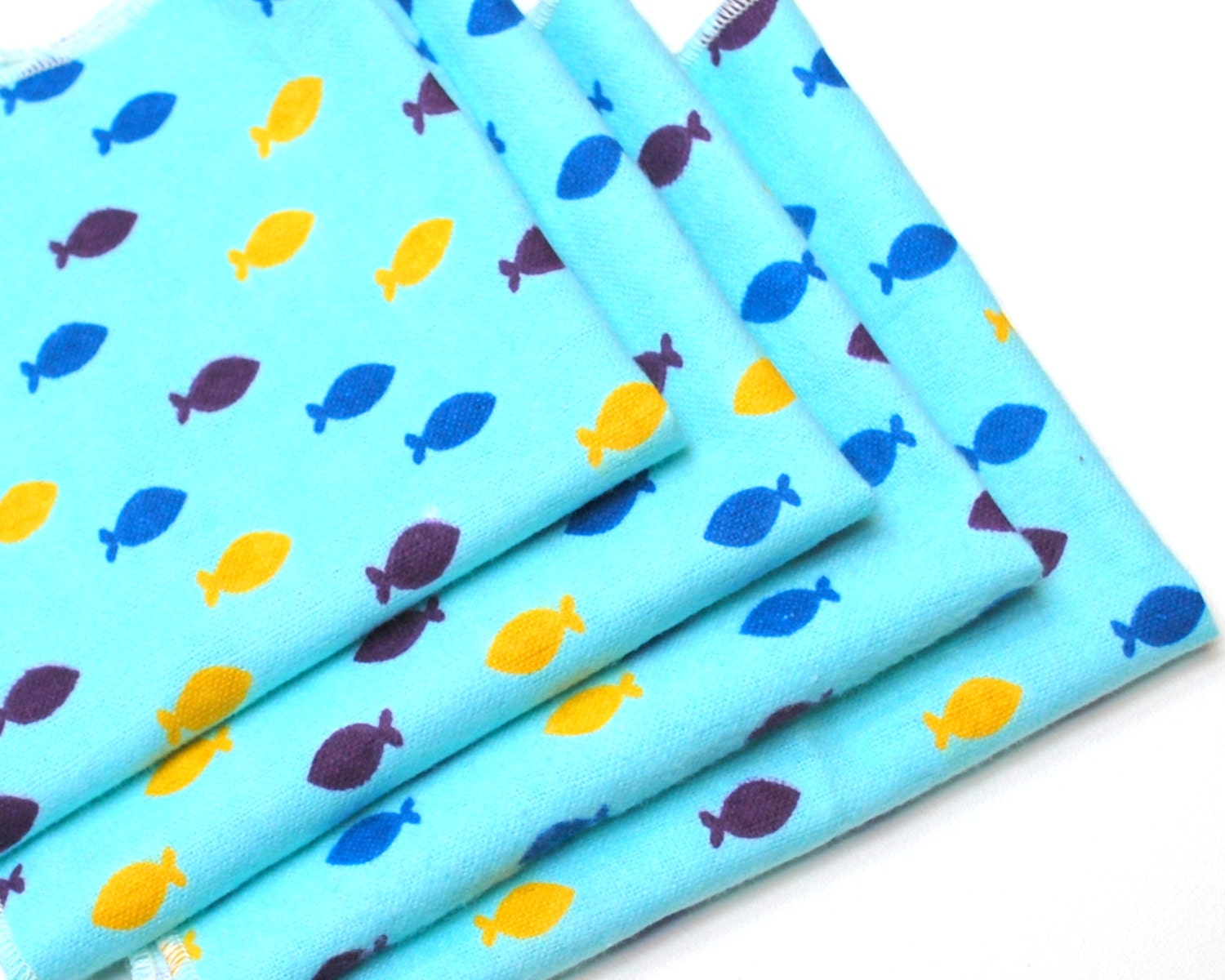 FREE OFFER Child Reusable Cloth Lunch Napkins / Wipes- Set of 4- Fish Fun