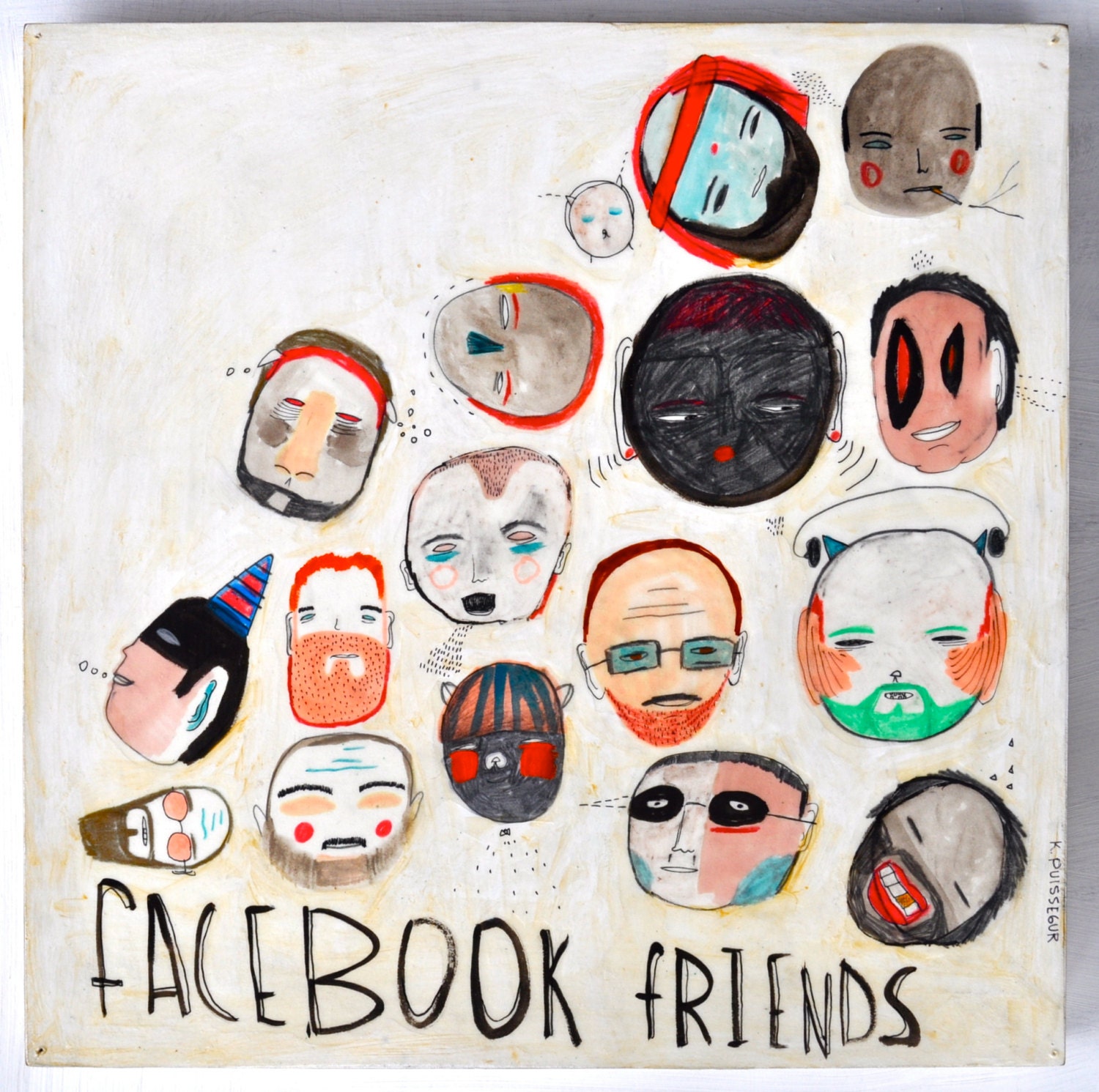 Facebook Friends- Original mixed media painting