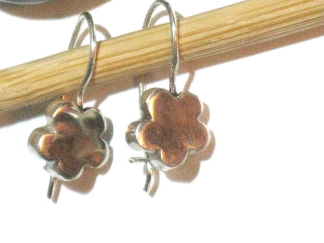 Silver Flower Earrings - Small Sterling Dangles - Handmade Hollowform Sterling Earrings