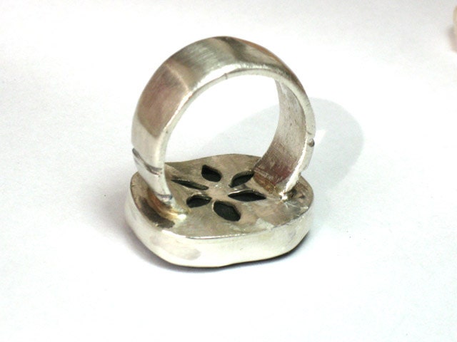 Bulky Silver Cocktail Ring - Bold ring - Statement Ring - Mediterranean Beach Glass -
