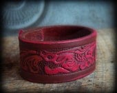 Hand Painted Recycled Leather Belt Cuff Bracelet