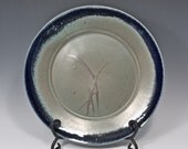 Ceramic Dinner Plate Green and Cobalt Blue Kitchen Serving Plate Grass Design