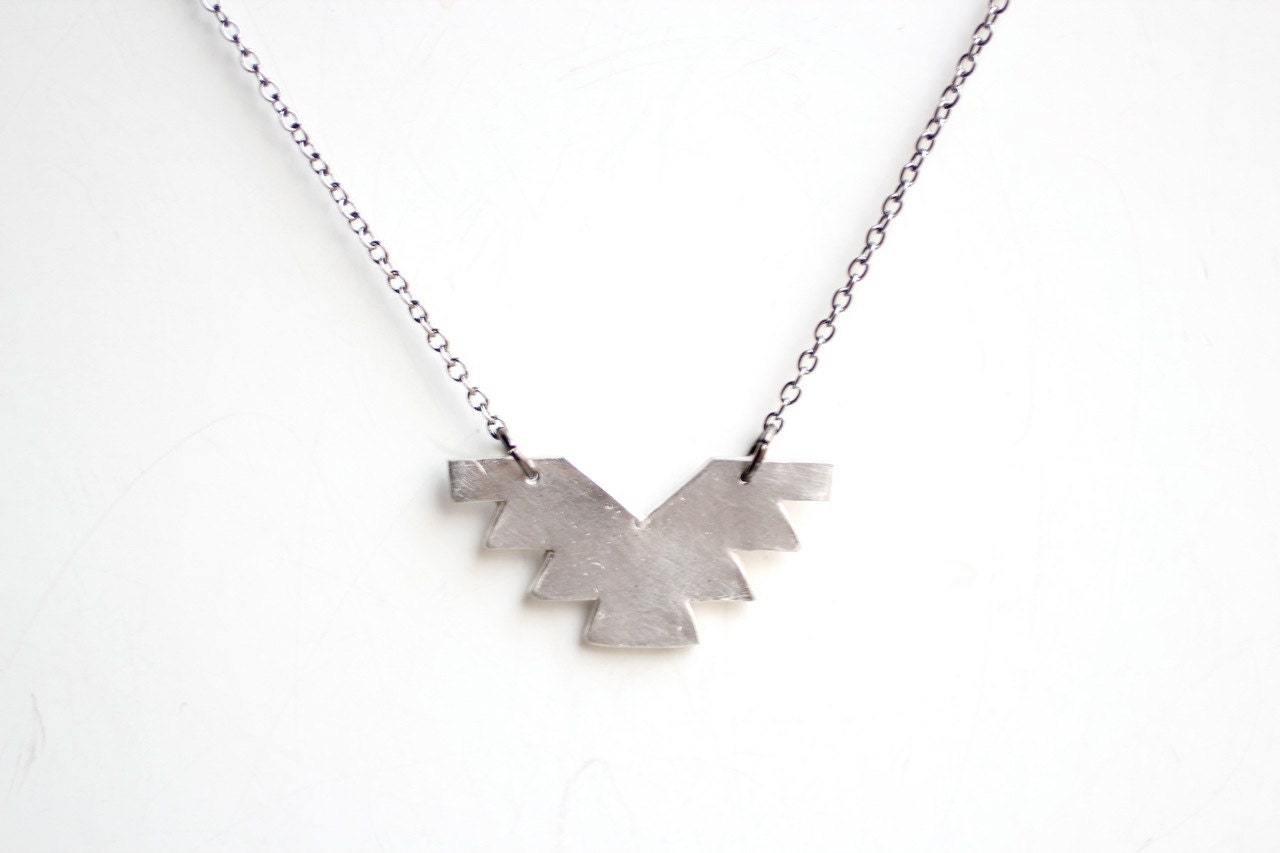 Geometric Phoenix Necklace Fine Silver - Gunmetal Chain