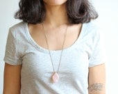 Pale Pink Druzy Stone Necklace - Antiqued Brass Chain