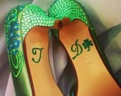 Wedding shoes Emerald green celtic blue custom sparkle I do and flowers