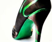Wedding shoes green snake black pumps custom snakeskin