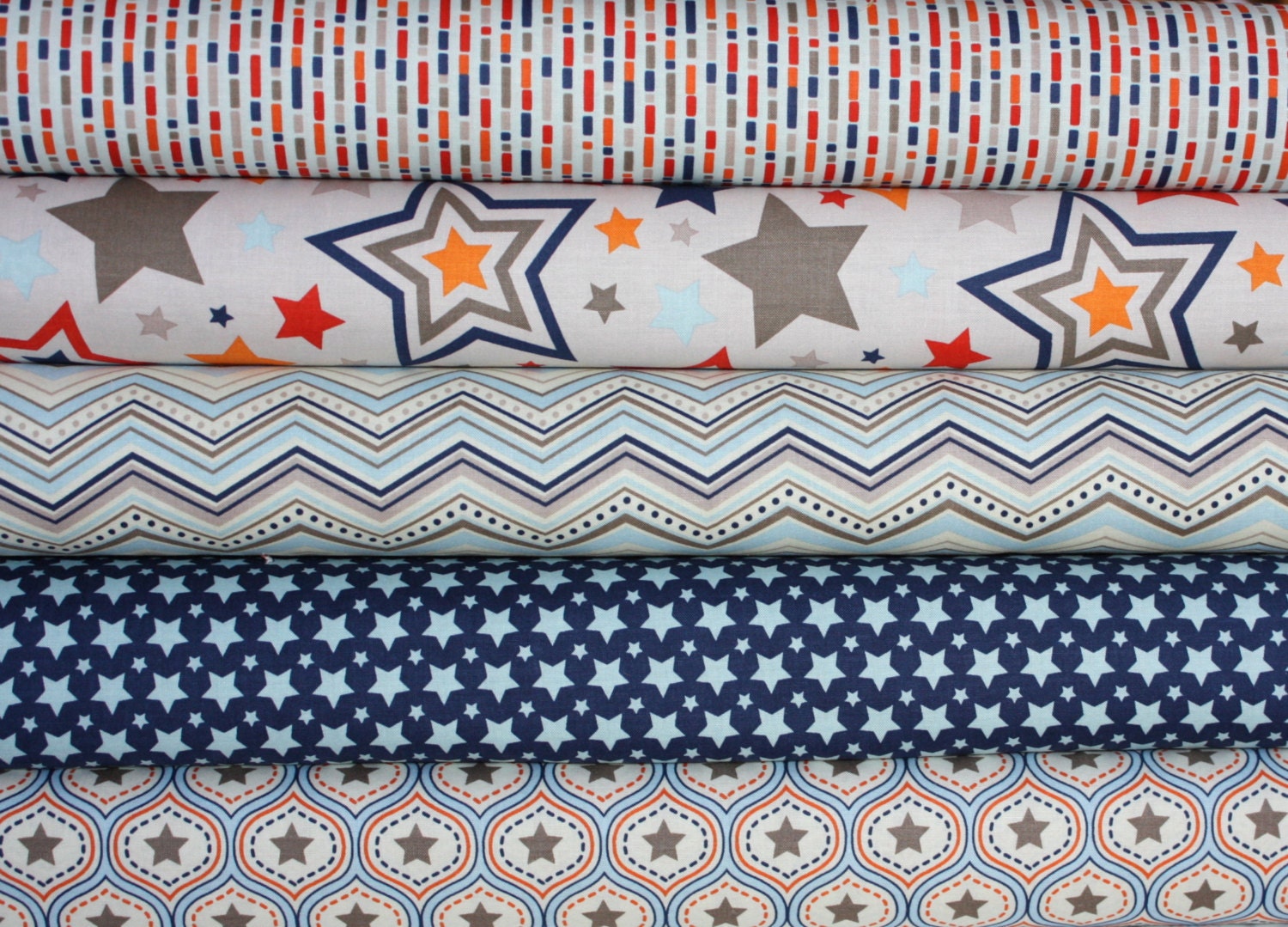 One For The Boys Stars quilt or craft fabric bundle by Zoe Pearn for Riley Blake Designs- Fat Quarter Bundle, 5 total