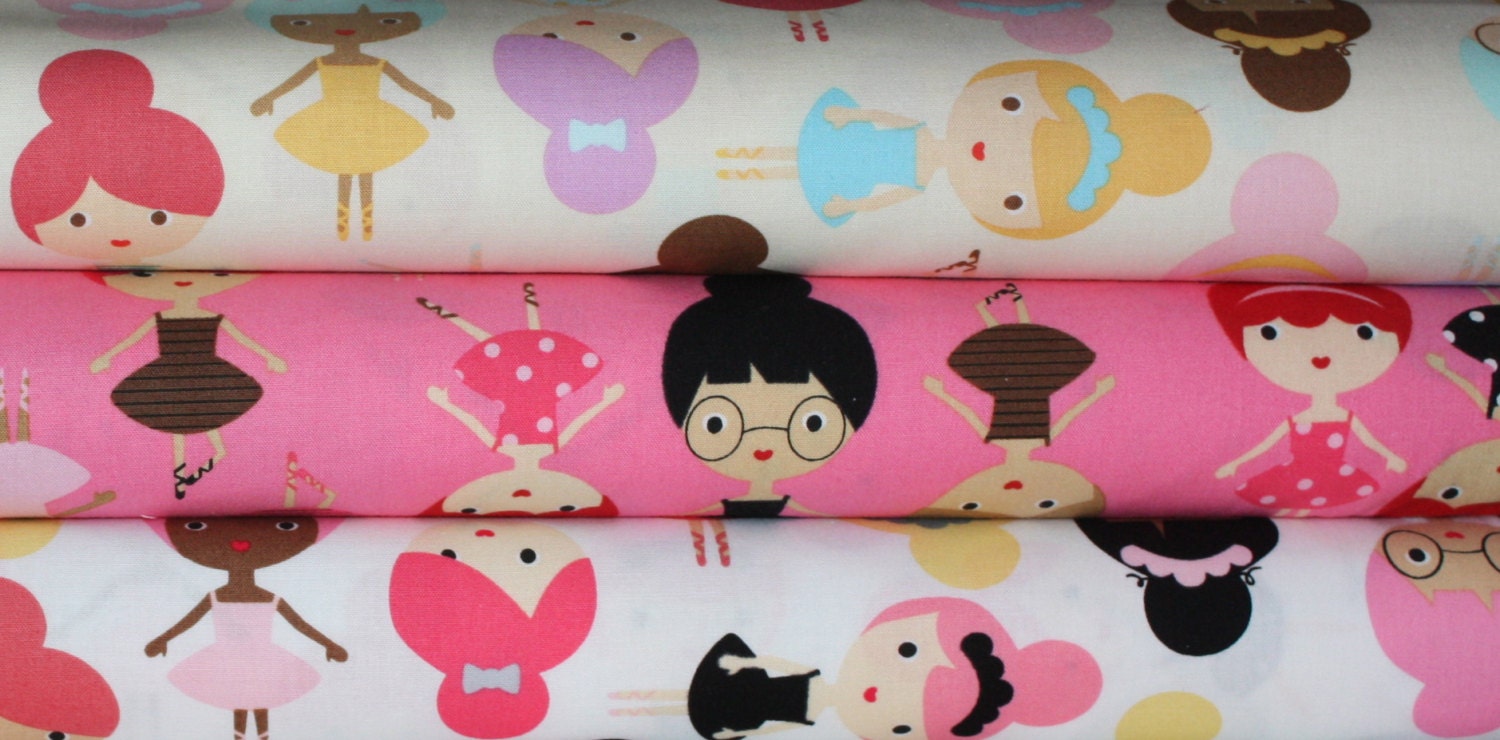 Girl friends Ballerina quilt or craft fabric bundle by Ann Kelle for Robert Kaufman- Yard Bundle, 3 total