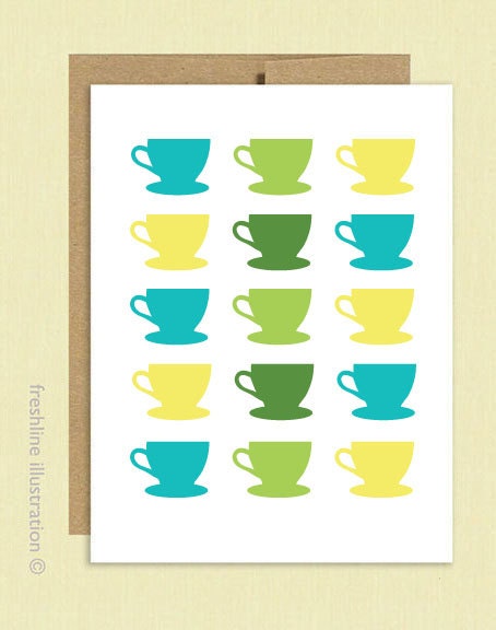 Personalized Note Cards Stationery Set - Teacup - Tea - (8) - Any Color