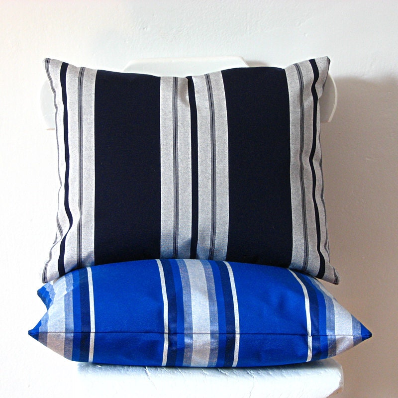 Navy Blue Stripe Outdoor Pillow