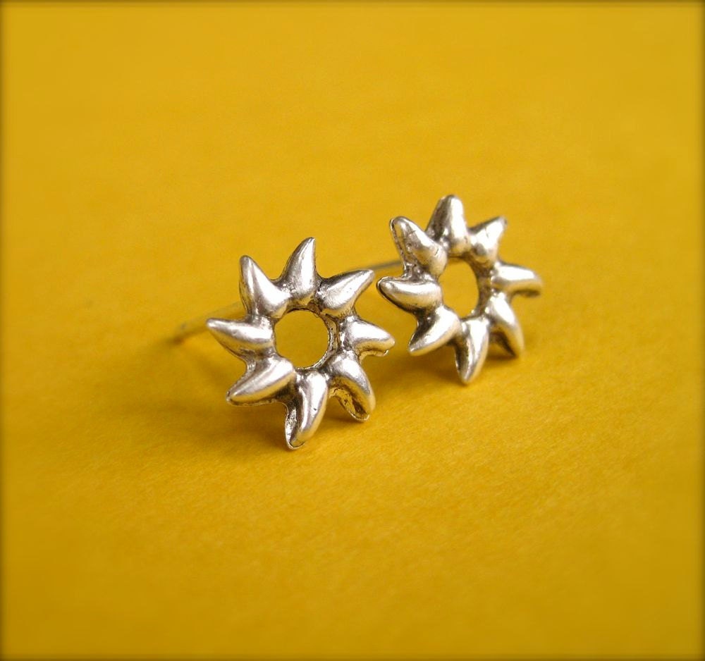 Sun Earrings, Sunburst Silver Stud Earrings, Sunny Summer Jewelry