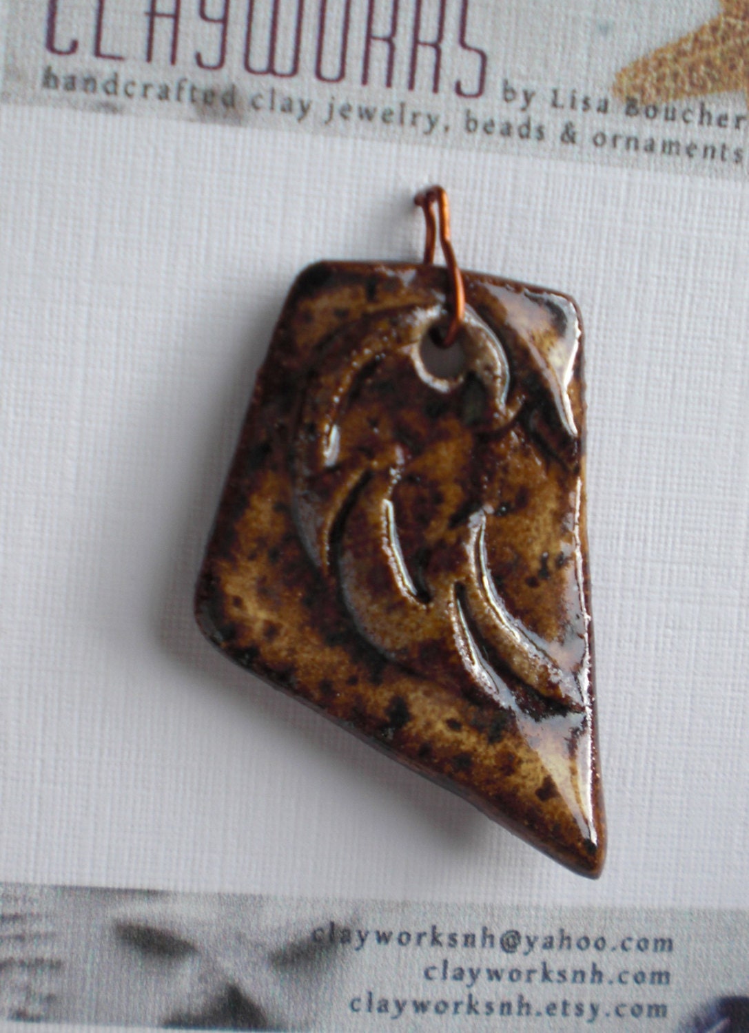 Brown Stoneware Pendant with Floral Design