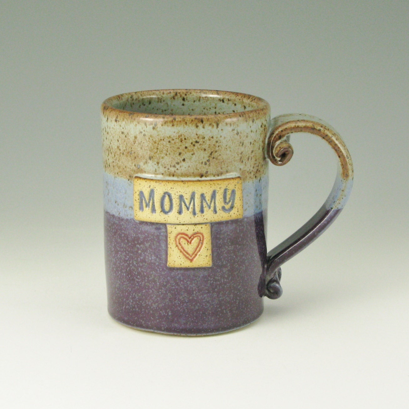 MUG, 16 Ounce Coffee Mug, MOMMY Beer Mug, Soft Blue and Purple with Red Heart, Ready To Ship