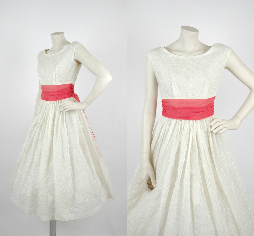 1950s Wedding Dress / Vintage Sheer Eyelet Dress / Lace Short Wedding Dress