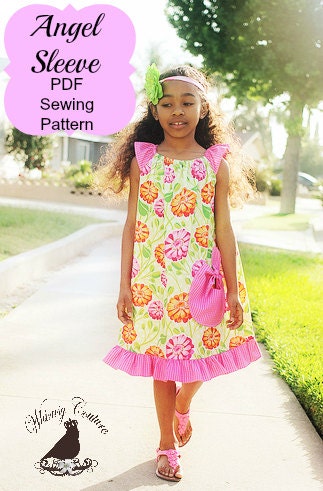Whimsy Couture Sewing Pattern/Tutorial -- Angel Sleeve Top/Dress -- Flutter sleeves nb-12 girls PDF Instant