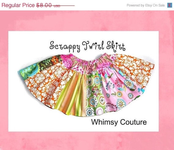 On Sale 2.50 Off Whimsy Couture Sewing Pattern Tutorial ebook -- Scrappy Twirl Skirt -- NB -12 girls PDF Instant
