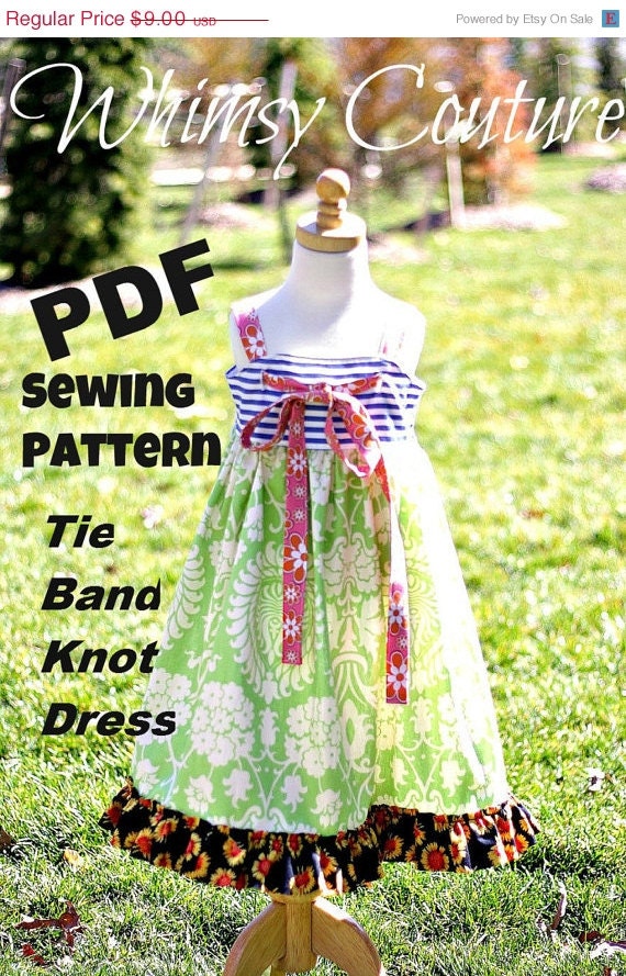 On Sale 2.50 Off Whimsy Couture Sewing Pattern Tutorial ebook TIE BAND Knot Top/Dress sizes nb through 12 girls PDF