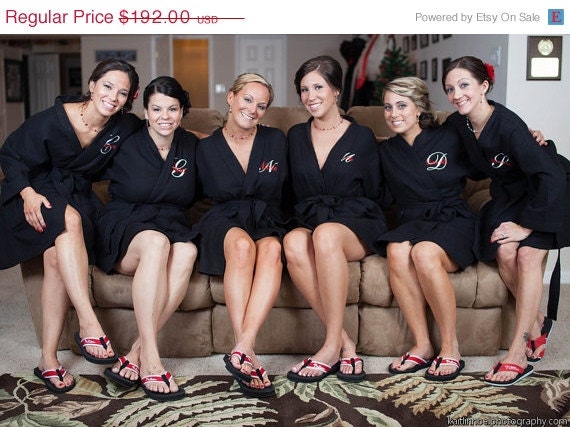 On Sale till May24th Bridesmaid Robes Set of 6 personalized waffle weaved robes...