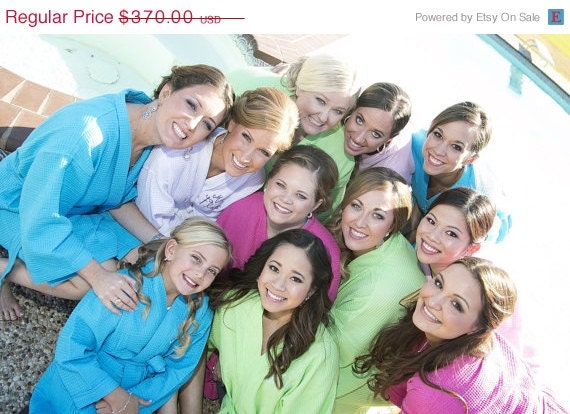 On Sale till May24th Bridesmaid Robes Personalized.  Set of 12 Many color Choices.