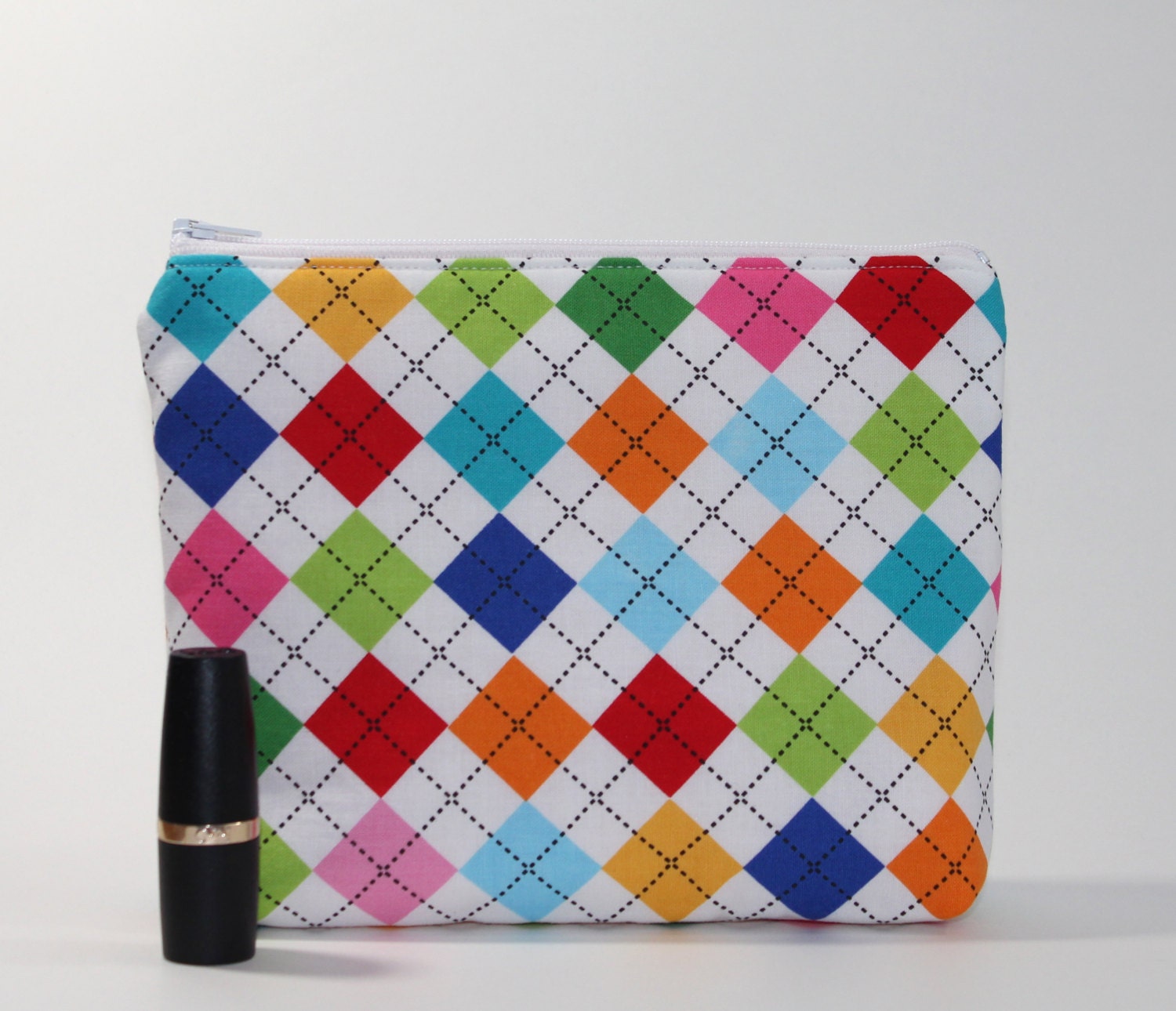 Divided Cosmetic Bag - 2 Compartments - Argyle