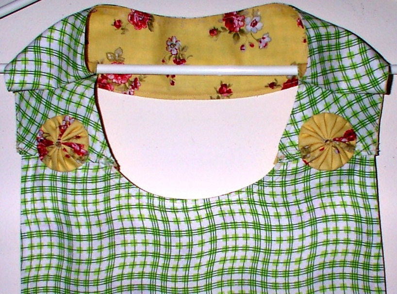 CHURCH LADIES APRON Reversible Four Pockets Yellow Green Rose