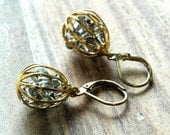 Summer Sale 10% Off Tiny Gold Cages with Silver Shade Swarovski Crystals Earrings