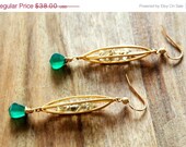 Summer Sale 10% Off Vermeil Gold Caged Swarovski Crystals With Green Onyx and Tanzinite Gemstones