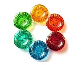 6 Vintage glass buttons dots design hand painted 6 colors 18mm, Czech