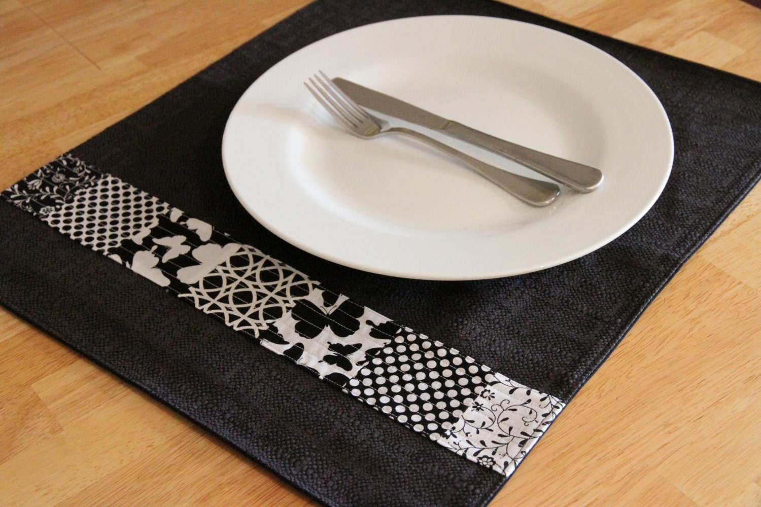 Black and White Butterfly Hand Made Placemats Set of 6 - Fluturi