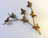 Vintage Brass Butterflies on Branch Wall Decor Hanging Sculpture