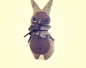 Rabbit-less Thing- art doll, soft sculpture, rabbit, doll, handmade, toy, miniature, primitive, folk, monster (brown, red, maroon)