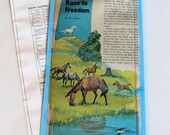 race to freedom - handmade card from vintage children's book covered in blue tulle