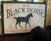Horse sign painting on vintage wood Equestrian stables Treasury item