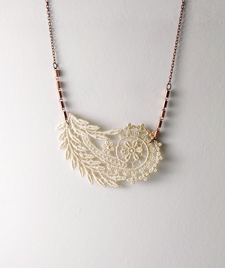 lace necklace- OCEANE - paisley floral necklace- ivory - bridal