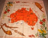 SALE....Vintage Map of Australia Souvenir Linen Tablecloth or Wall Hanging