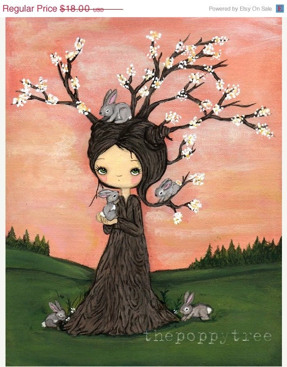Tree Print Girl Rabbit Bunnies Wall Art ---The Bunny Tree