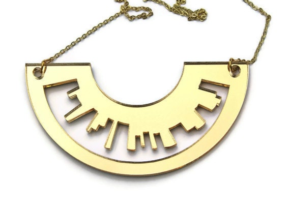 Gold Necklace City Necklace in Gold Acrylic Mirror -New York necklace London necklace skyline necklace in gold mirror acrylic