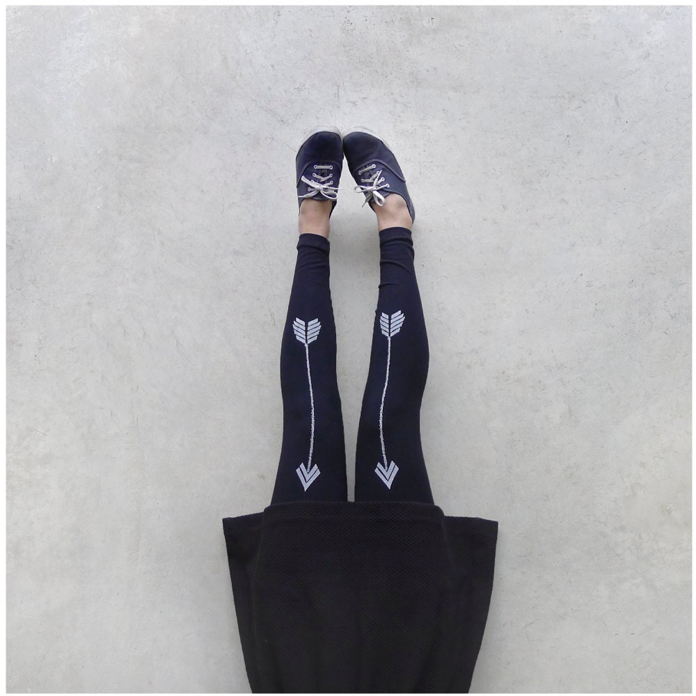 Artemis Leggings - high waisted womens leggings - chevron arrow print on black jersey spandex - S/M/L - boho fashion