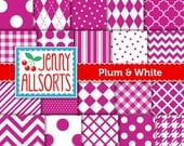 Plum Digital Scrapbook Papers - 20 graphic patterns - Instant Download