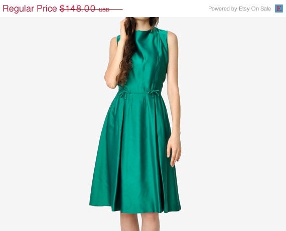 SALE - Vintage John Norman Green Silk Bow Dress