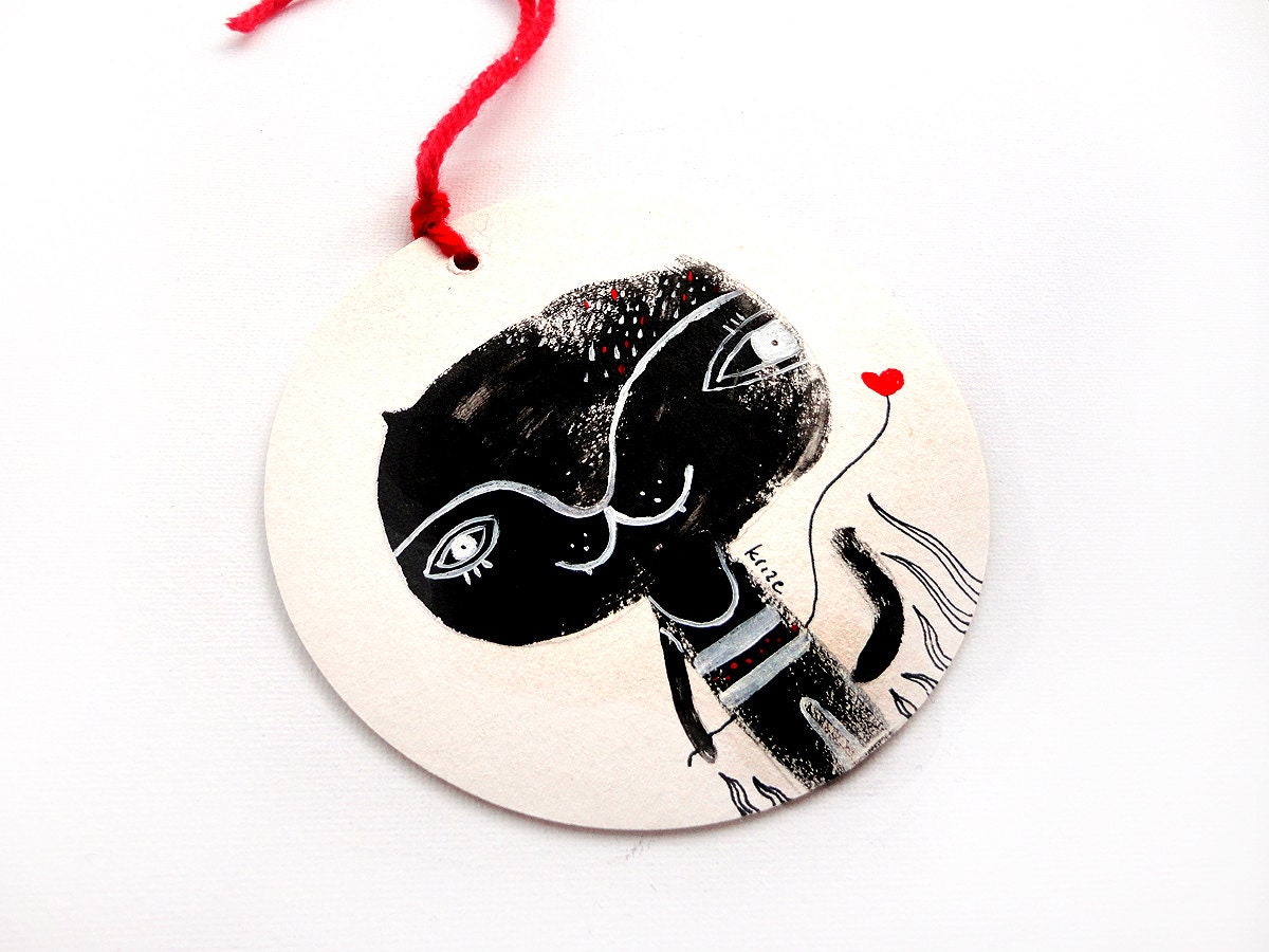 Cat original painting - Heart Cat. Hanging Art. Wall Decor